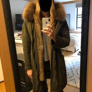 Authentic Rabbit fur-lined parka in army green